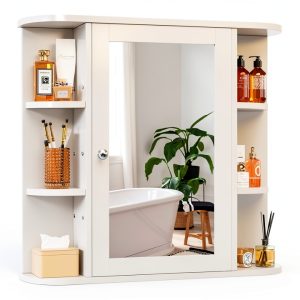 Bathroom Medicine Cabinet SUNLEI Mirror with 6 Shelves White 26x24in-0