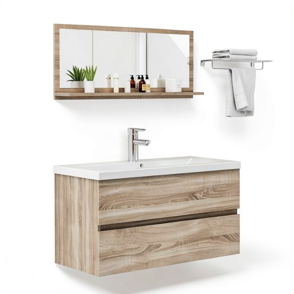 Bathroom Mirror vidaXL Modern Sonoma Oak Shelf 35.4L x 4.1W-4