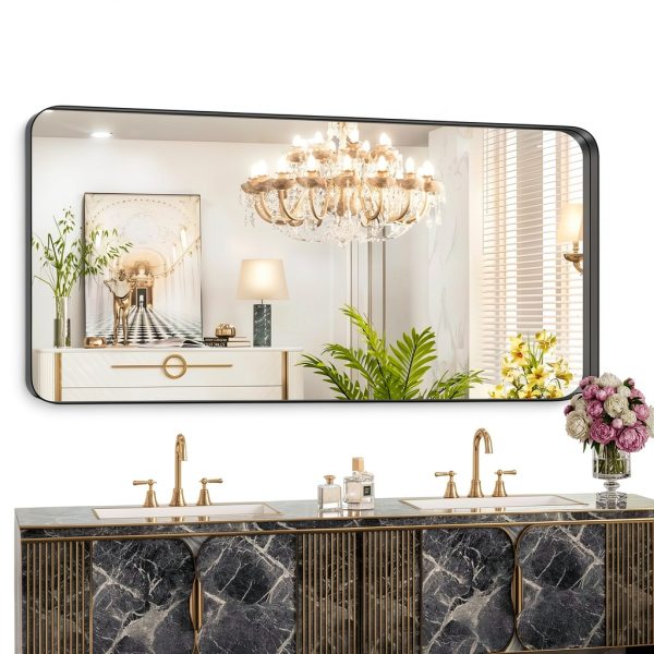 Bathroom Mirror FORBATH Large Black 60x30 Inch Deep Frame Wall Mount-0