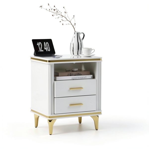 Night Stand with Charger Station SGLOREX White Gold Bedside Table-6