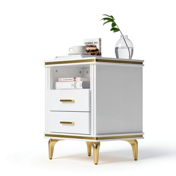Night Stand with Charger Station SGLOREX White Gold Bedside Table-7