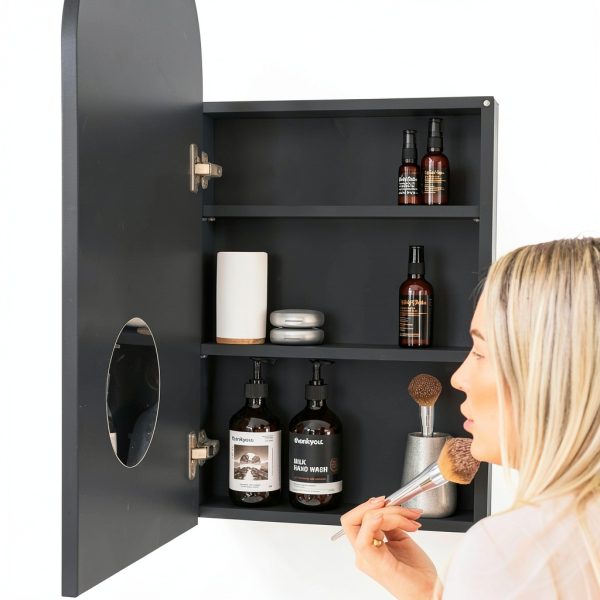 Arched Medicine Cabinet sower & seed Black Mirror Mounted-5