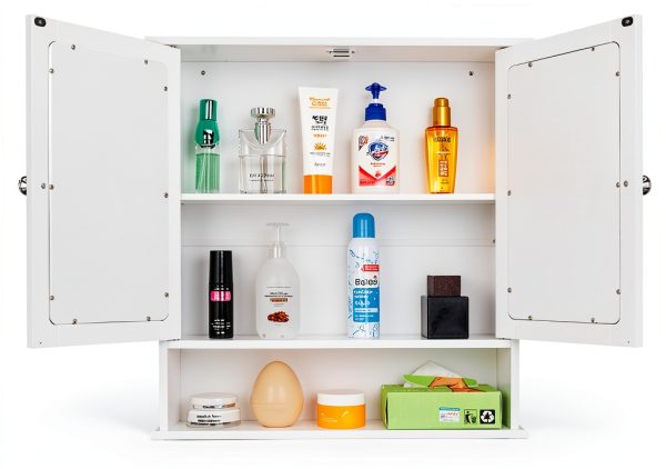 Bathroom Cabinet with Mirror by Generic Wall Mount, White 22x5.1x23in-2