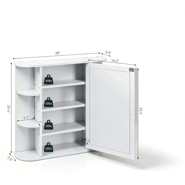 Bathroom Medicine Cabinet SUNLEI Mirror with 6 Shelves White 26x24in-1