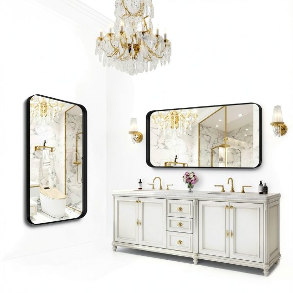 Bathroom Mirror FORBATH Large Black 60x30 Modern Frame for Dual Sinks-2