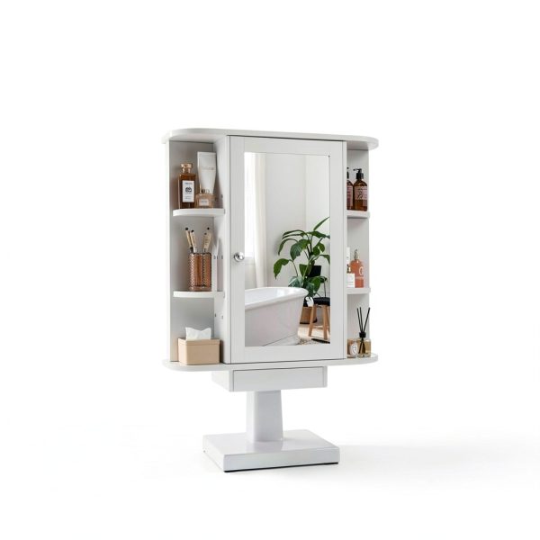 Bathroom Medicine Cabinet SUNLEI Mirror with 6 Shelves White 26x24in-2