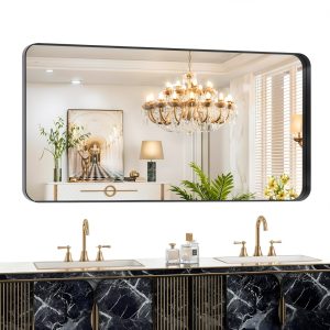 Bathroom Mirror FORBATH Large Black 60x30 Modern Frame for Dual Sinks-0