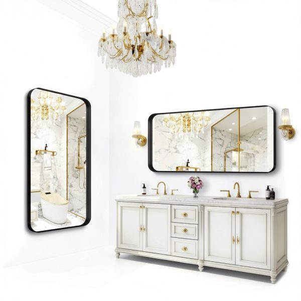 Bathroom Mirror FORBATH Large Black 60x30 Inch Deep Frame Wall Mount-3