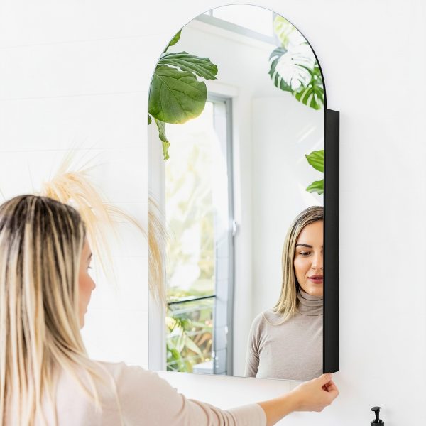 Arched Medicine Cabinet sower & seed Black Mirror Mounted-3