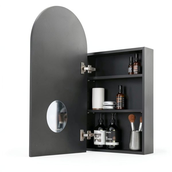 Arched Medicine Cabinet sower & seed Black Mirror Mounted-2