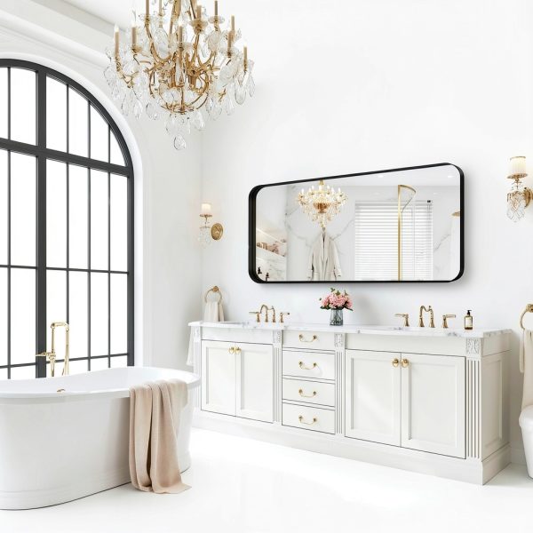 Bathroom Mirror FORBATH Large Black 60x30 Modern Frame for Dual Sinks-1