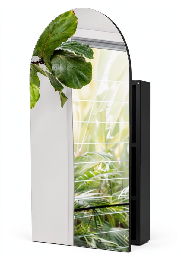 Arched Medicine Cabinet sower & seed Black Mirror Mounted-0