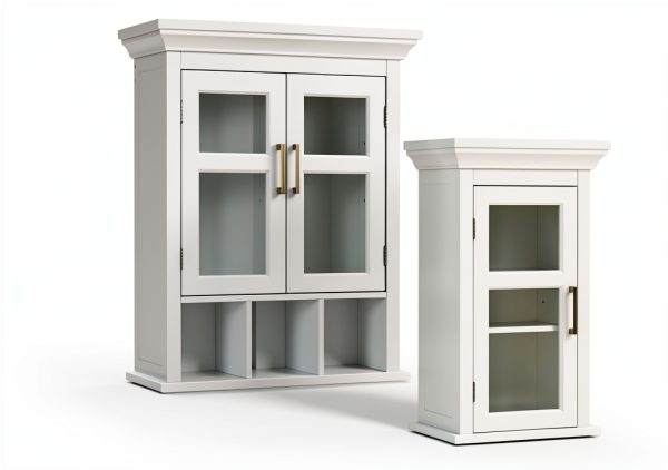 Bath Cabinet SimpliHome Avington 24" White with Shelf and Cubbies-9