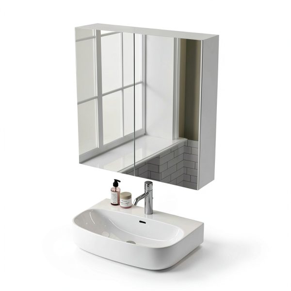 Bathroom Wall Cabinet Réflexon 24x24 White 2‑Door Moisture‑Resist Wood-6