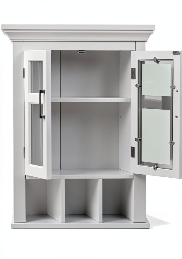 Bath Cabinet SimpliHome Avington 24" White with Shelf and Cubbies-3