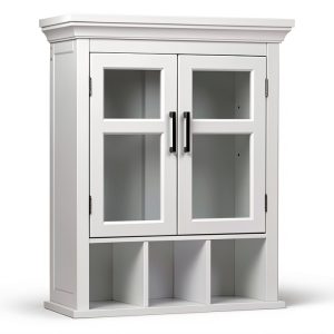Bath Cabinet SimpliHome Avington 24" White with Shelf and Cubbies-0
