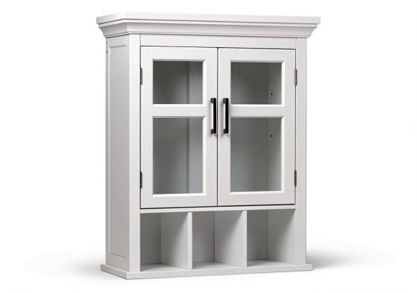 Bath Cabinet SimpliHome Avington 24" White with Shelf and Cubbies-0