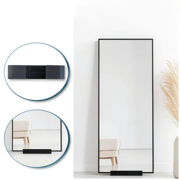 1 Pcs Wooden Floor Mirror Stand Anti Slip Base for Full Length Mirrors 9.8 x 2.3 x 1.5 Inches Stable Support Holder Bracket with Enlarged Non Slip Pads for Home Mirror Frames (Black)-4