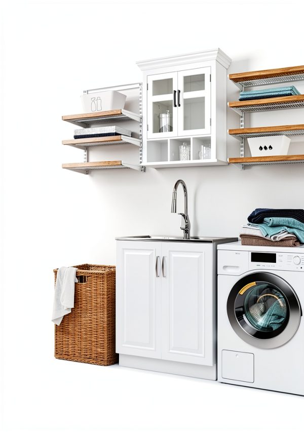 Bath Cabinet SimpliHome Avington 24" White with Shelf and Cubbies-10